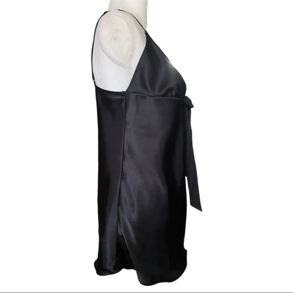 Victoria’s Secret Black Silk Open Tie Front Top Nighty & Robe‎ - Size XL
